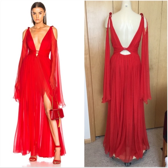 DUNDAS Dresses Dundas Deep Vneck Sleeveless Silkchiffon Gown Poshmark